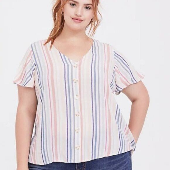 Torrid | Multi-Stripe Gauze Button Front Top 2X - Picture 1 of 8
